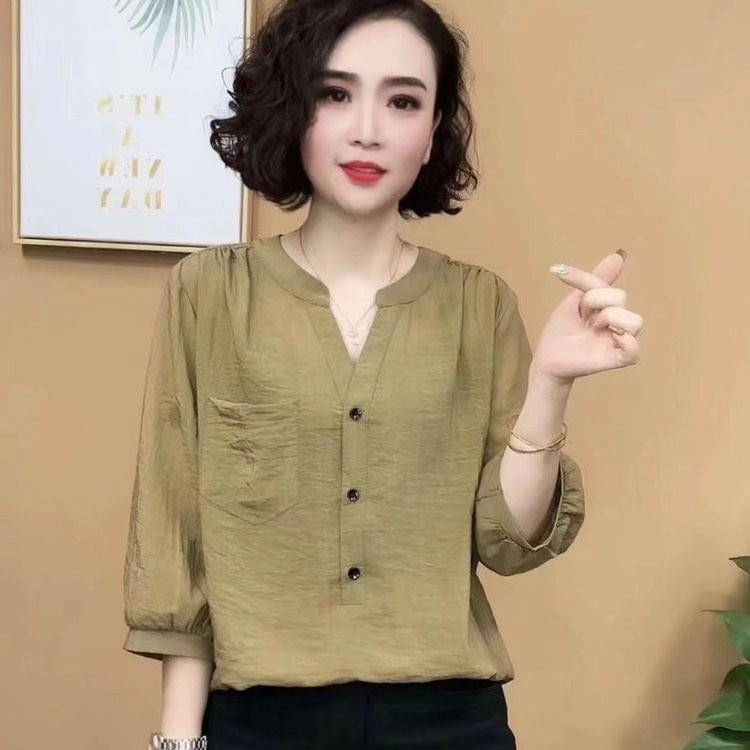 Elegant Plus Size Summer Mid-Sleeve Slimming Pure Color Top for Women