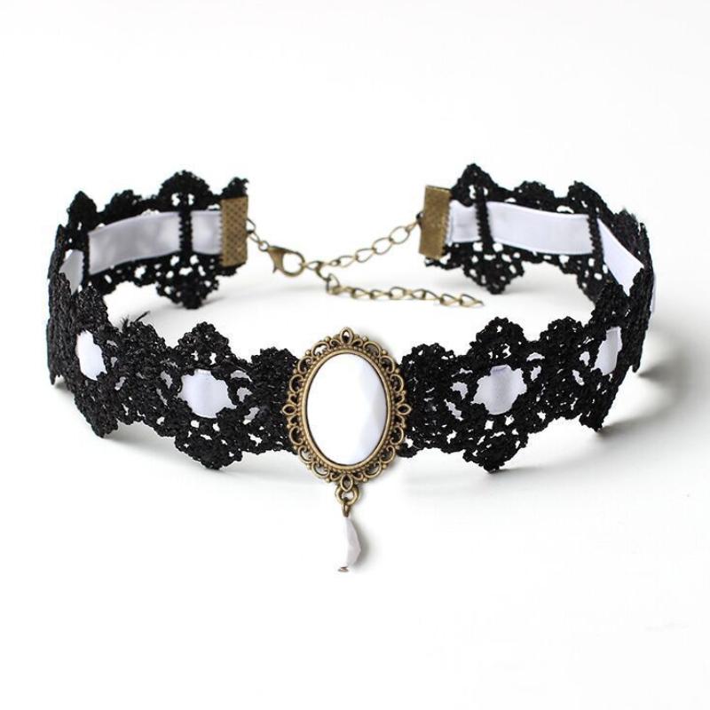 

Черное кружевное ожерелье, воротник, колье, бархатная винтажная готическая подвеска-цепочка белый