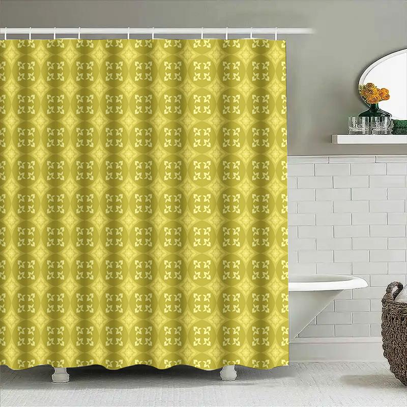 Green Yellow Classic Pattern Waterproof Shower Curtains Bathroom Decoration Home Decorative Liner For Tub Size Xxl 180X240Cm (70