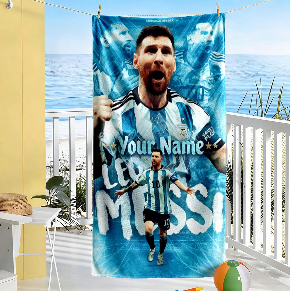 Football Messi Personalized Text Beach Towel Super Soft Microfiber Quickdry Fabric Suitable for Swimming Gym Camping Yoga Vacation
