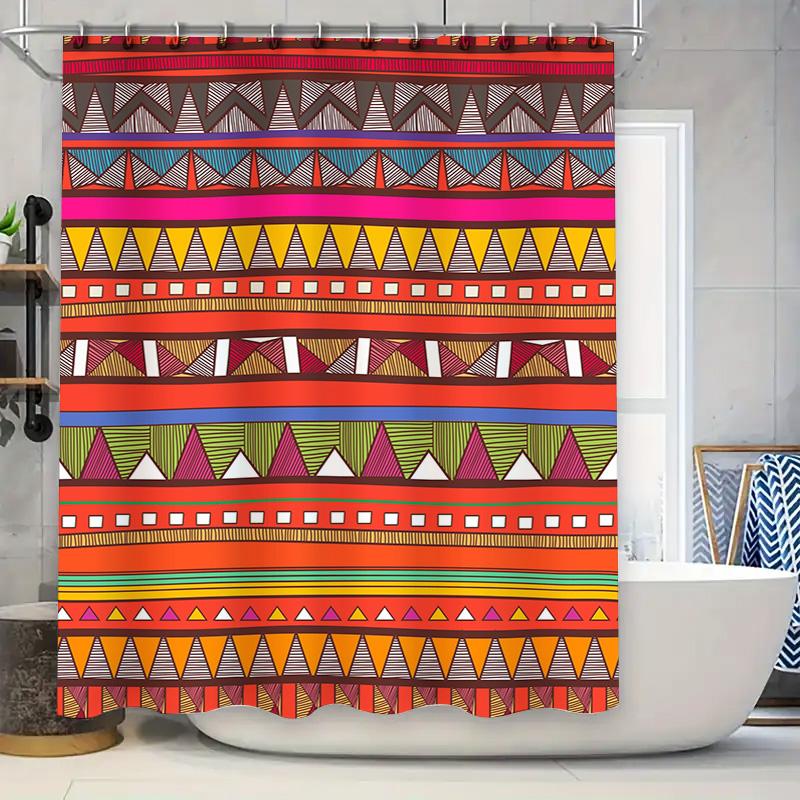 

Brightly Colored Geometric Shower Curtain, Rustic African Print Bathroom Decor, Waterproof Fabric For Bathtub Customizable Size W60H190(CM)-1 Pcs