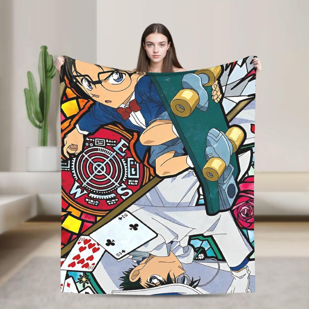 Vintage 90s Detective Conan Anime Blanket Kuroba Kaito Fuzzy Vintage Soft Throw Blankets Bedding Lounge Spring/Autumn Outdoor