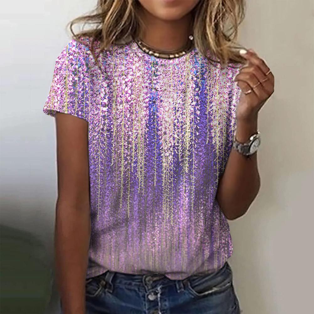 3D Farbiger Buntdruck Mode Damen Kurzarm T-Shirts Tops O Hals Lässige Luxus Damenkleidung Sommer Lose Street Tee