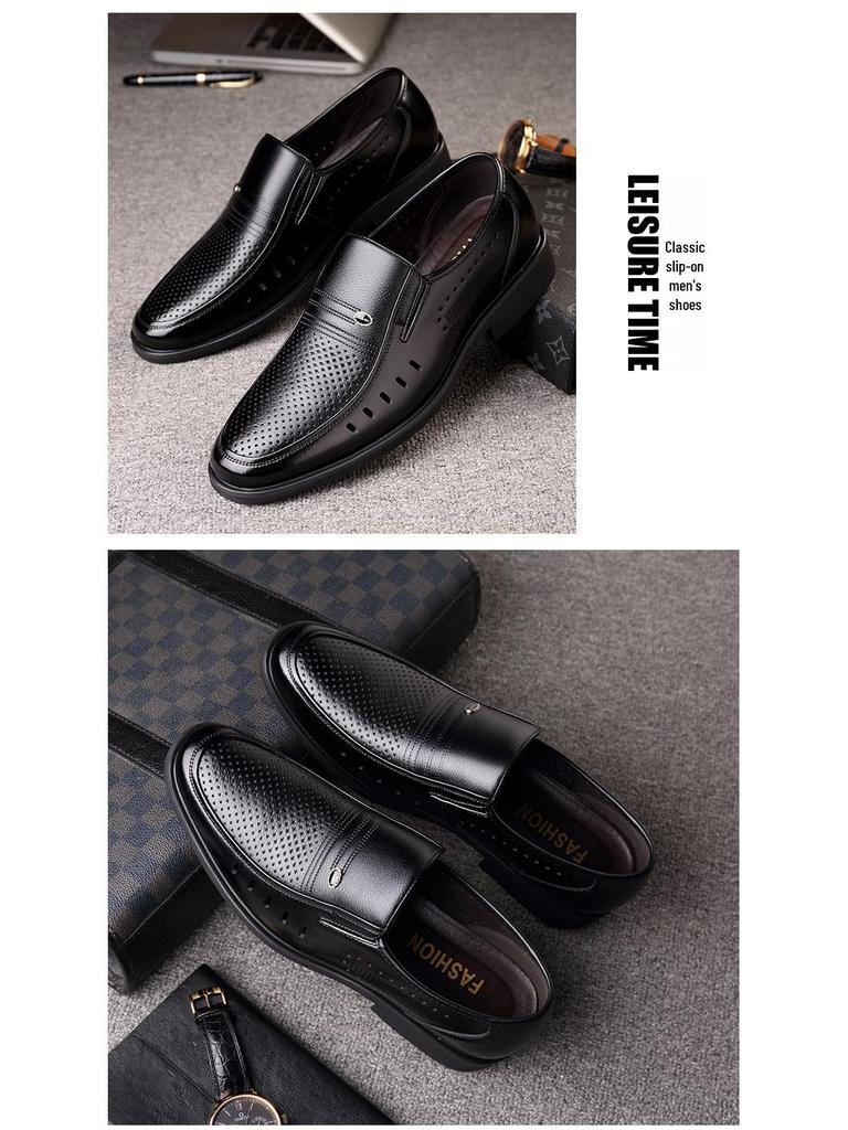 Men's Spring/Summer Hollow Leather Slip-On Shoes - Business Casual & Formal, Ideal for Middle-Aged and Elderly Dads