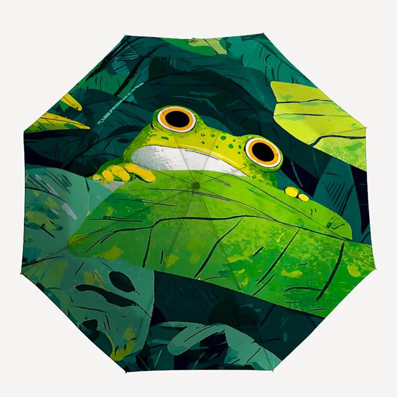 

1pc Frog Leaves Automatic Open/Close Umbrella, Portable Folding Umbrella for Travel, Themed Events012