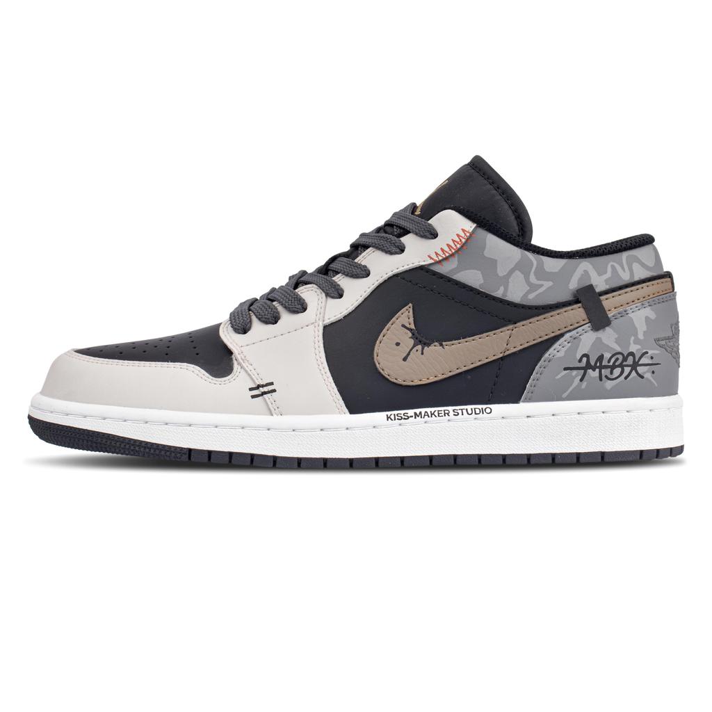 Jordan Air Jordan 1 Low Top Vintage Basketball Shoes Men's Black Gray 553558-172(Team845-Box)