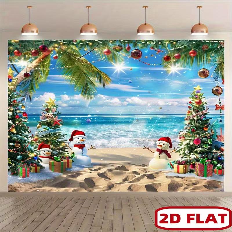 2D Hawaiian Christmas Backdrop, Beach Snowman and Palm Tree Photography Background 47.2x31.5inch/120*80cm