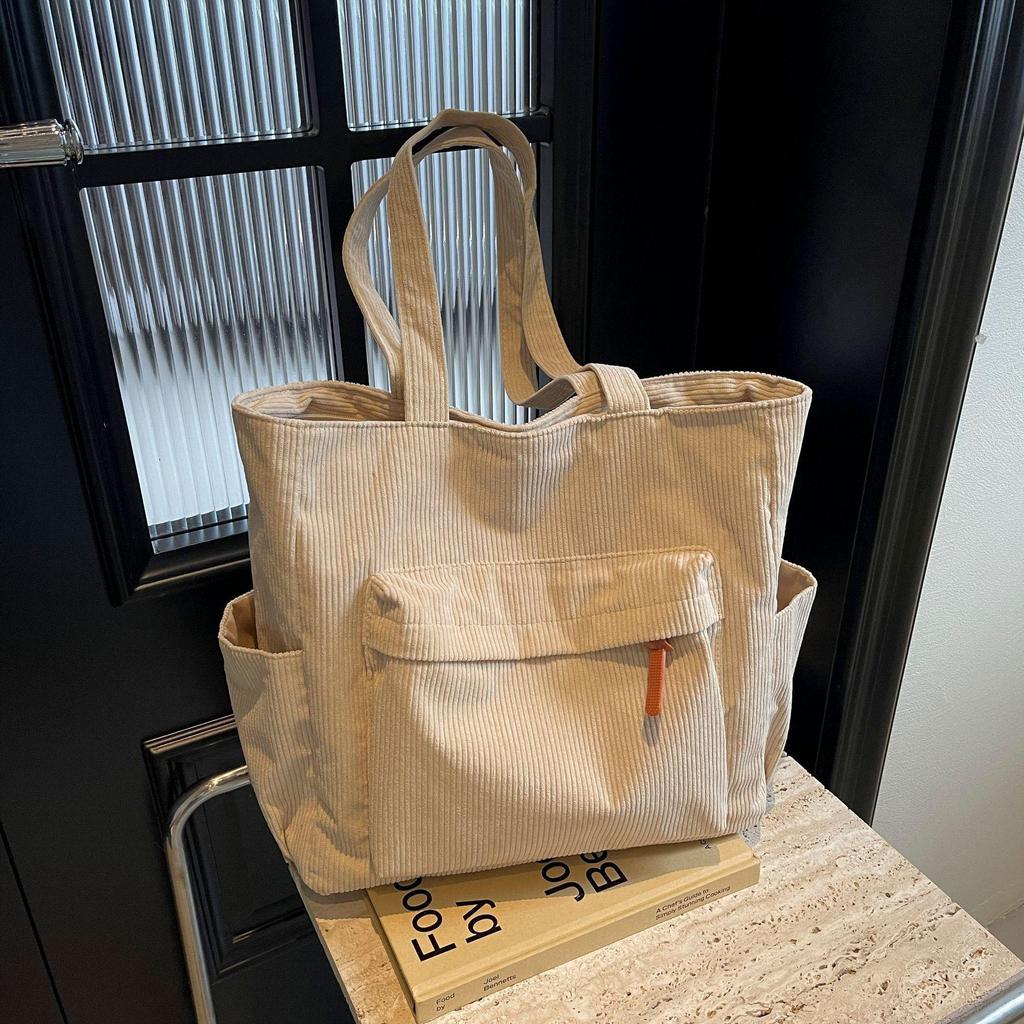 Corduroy Large Capacity Women's Shoulder Tote - Versatile for College & Commute
