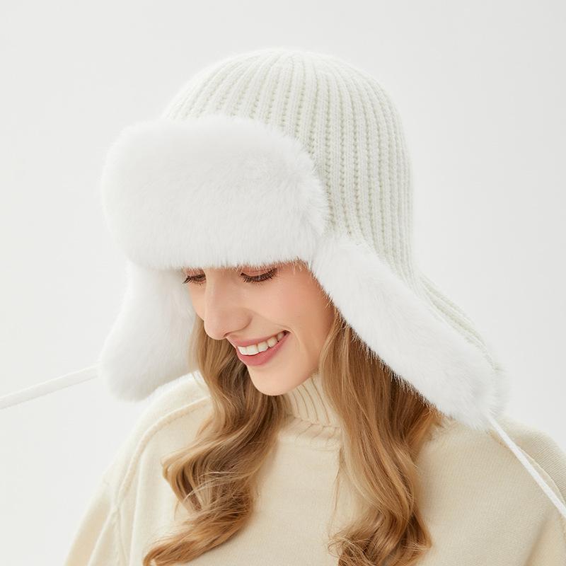 Lei Feng Hat Winter Women's Outdoor Riding Warm Hat Windproof and Cold Rabbit Fur Ear Hat