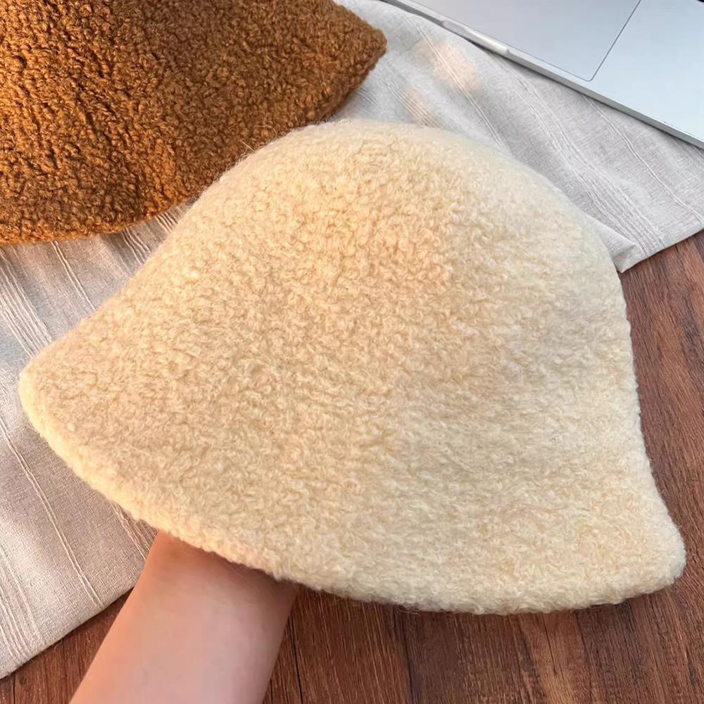 Autumn Winter Wool Bucket Hat Women Fashion Vintage Rabbit Fur Fisherman Hats Soft Warm Wool Basin Cap Korean Panama Hats