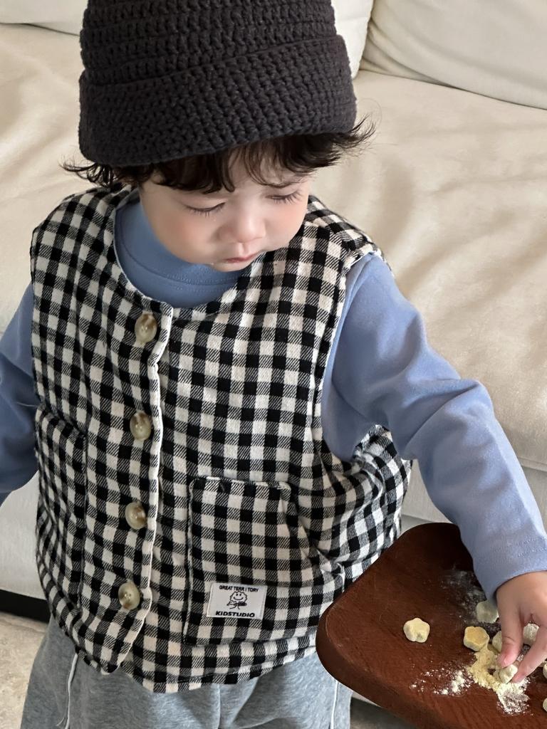 Boys Plaid Cotton Vest Jacket Autumn and Winter Children's Clothing New Baby Clothes Winter Thickened Sweatpants
