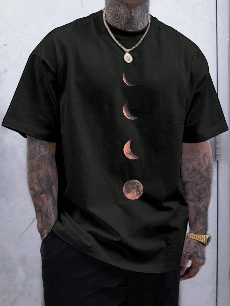 Manfinity LEGND Unisex s Moon Pattern Round Neck Short Sleeve T-Shirt XL