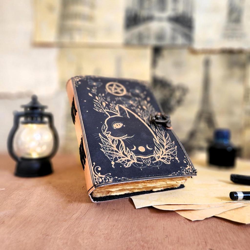 Cat Personalized Gift for Her Leather Dairy Journal Sketchbook Album with 100 Sheets of Deckle Edge Paper