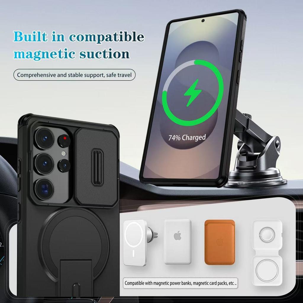 Armor Shockproof Magnetic Case For Samsung Galaxy S25 S24 Ultra Plus FE A56 A36 A26 A17 A16 Lens protection stand Magsafe Cover