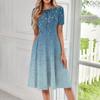 Women's Casual Fashion Round Neck Short Sleeve Print Midi Dress