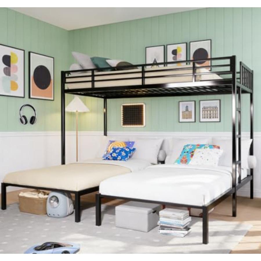 Twin Triple Bunk Bed for,Teens, Adults, Metal Twin XL Bunk Beds for 3, 3 bunk Bed for 3,Adults Heavy Metal, Black