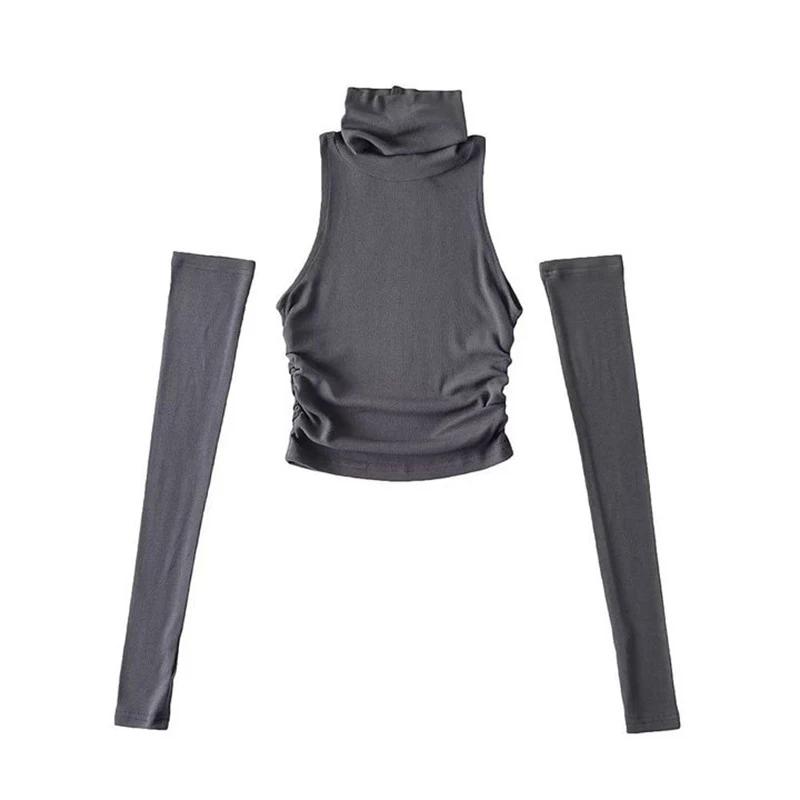 European and American Y2K Women's Sleeves with Exposed Navel Sexy Top
