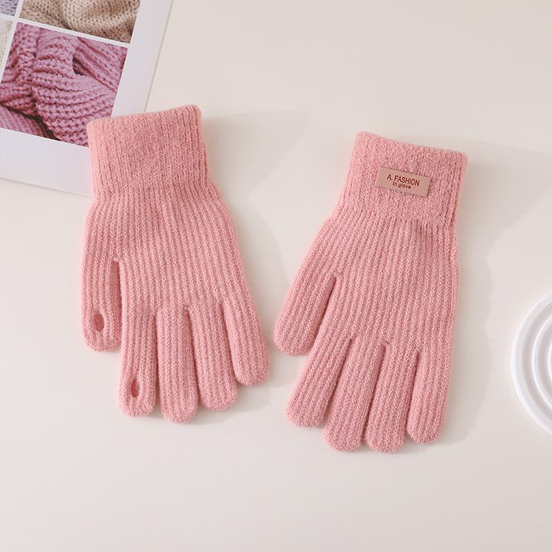 Winter Gloves Winter Girl Thickened Five-finger Student Cute Knitted Cold-proof Riding Touch Screen Warm Cycling Gloves