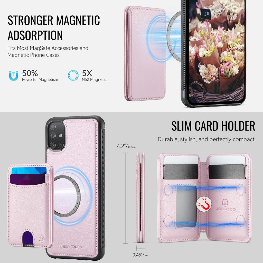 For Samsung Galaxy A51 4G SM-A515 Magnetic Case JEEHOOD J10 Leather Back Phone Cover with Detachable Card Holder Kickstand