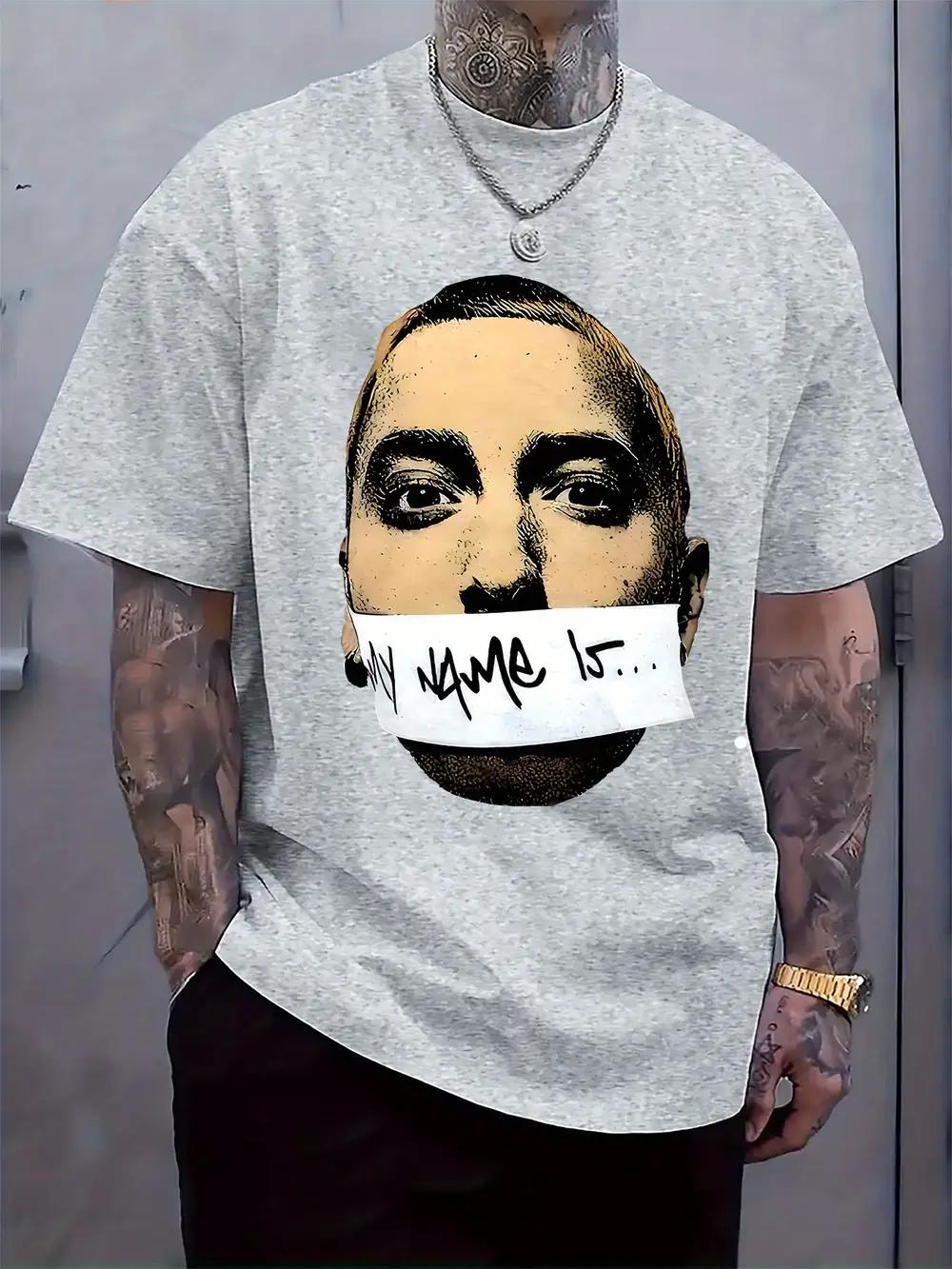 Round Neck Short Sleeve T-shirt with a Print of a Mysterious Masked Figure XXL