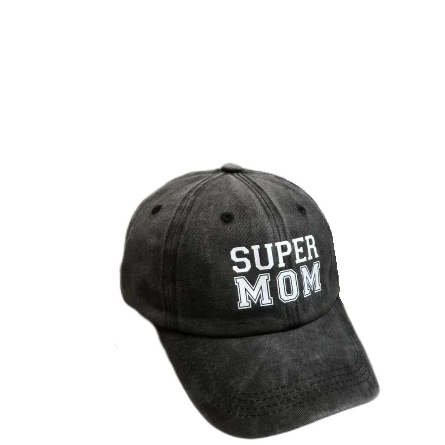 

SUPER MOM вышитая надпись ретро стираная джинсовая бейсболка для женщин мамина шляпа от солнца хип-хоп кепка козырек подарок на День матери чёрный