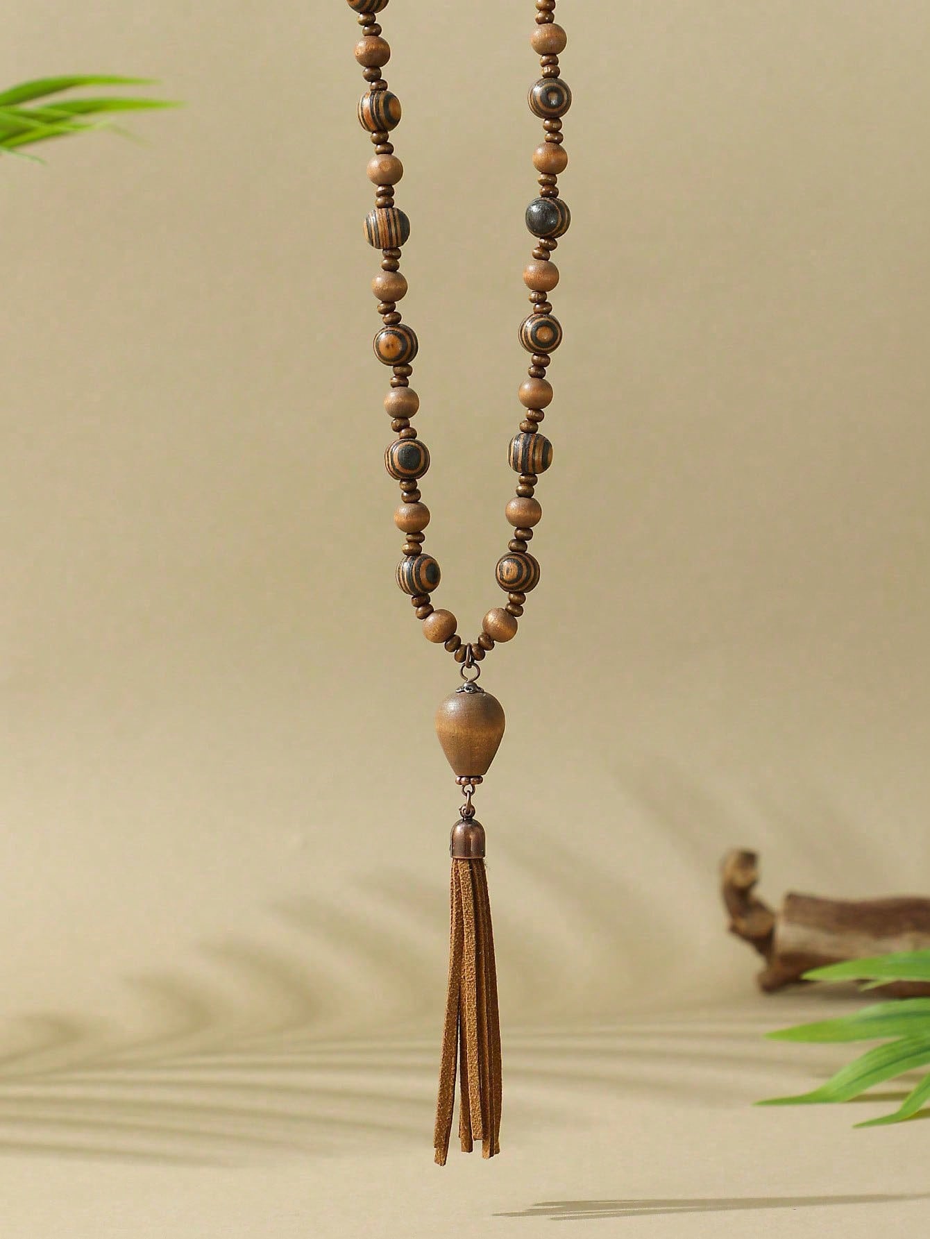 

Bohemian Vacation Style Wooden Handmade Bead Pendant Necklace Long Sweater Chain Suitable for Women s Daily