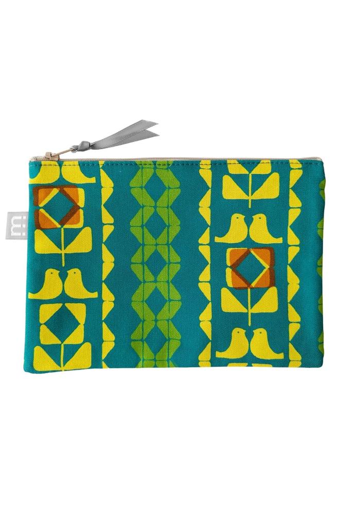 minimynimo Flat Made in Nordic Green Pouch, Japan, Pattern, Small, Fabric, 20cm, (Brickbird Green)