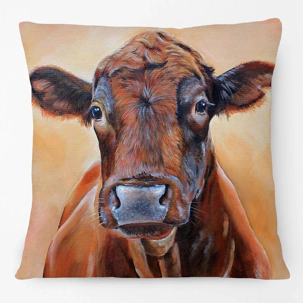 Oil Painting Farm Animals Poster Cushion Cover Cow Sheep Goat Rustic Style Home Decorative Square Pillow Case