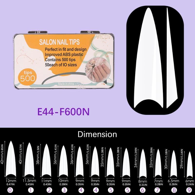 600 Stück Stiletto-Fingernägel zum Aufpressen Acrylnagel Französische Halb-Abdeckung Gel-Spitzen Falsche Spitzen Maniküre-Zubehör DIY-Verlängerungswerkzeuge