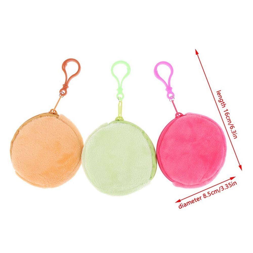 1Pcs Kawaii ID Card Bag Round Coin Purse Pure Color Keychain Coin Bag Plush Thin Short Cute Wallet for Women