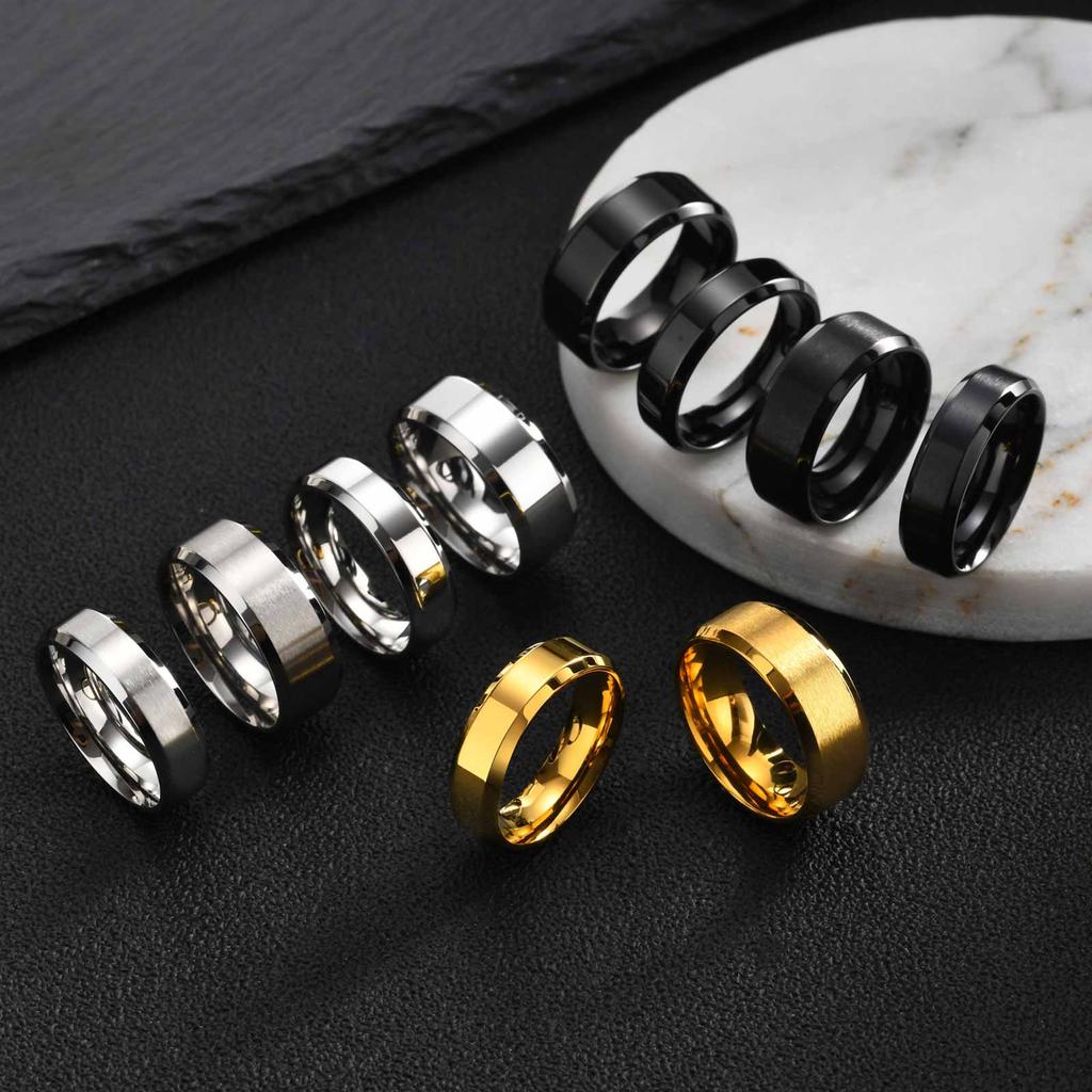6mm 8mm Stainless Steel Rings Gold Color Brushed Surface Wedding Ring for Men Women Couple Engagement Finger Jewelry Gifts
