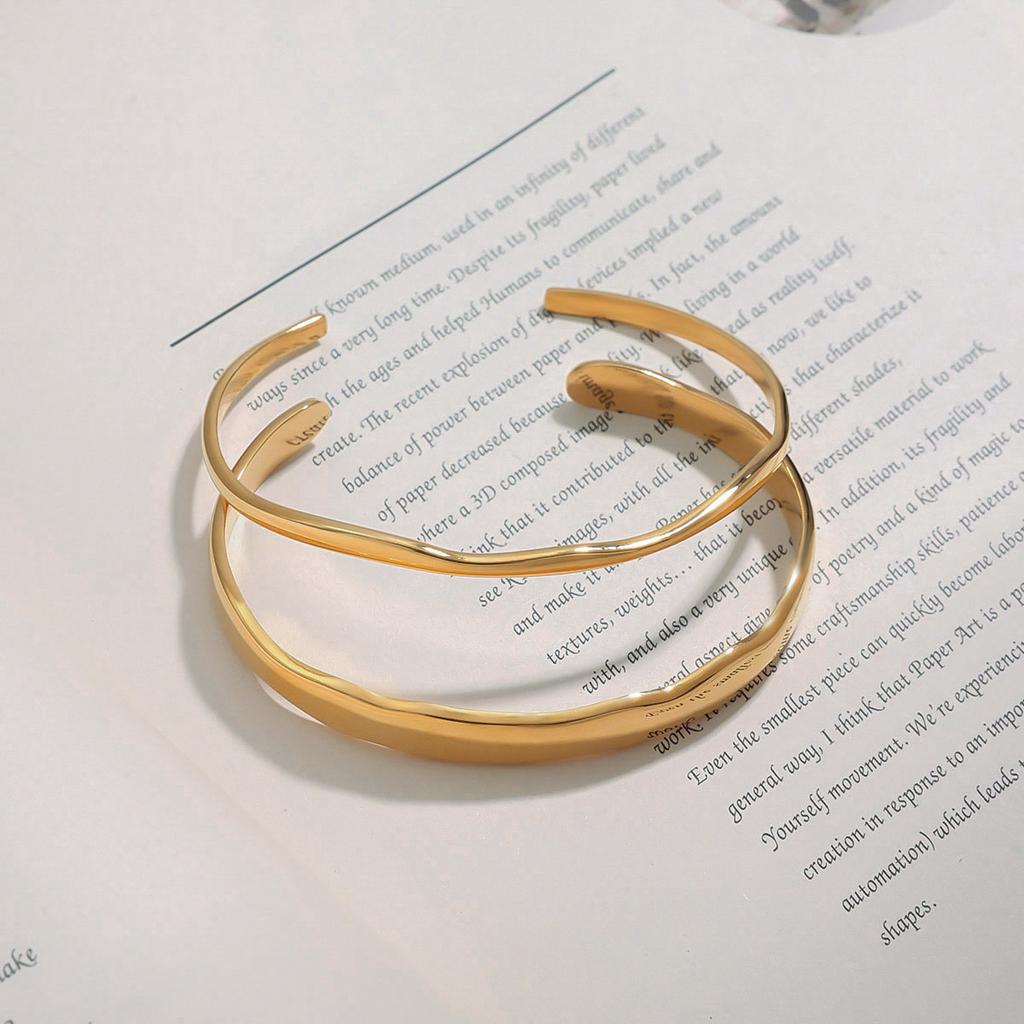 Waterproof Stainless Steel Simple Stacking Cuff Bracelet 18K Gold Plated Trend Fashion Unisex Jewelry Men Women