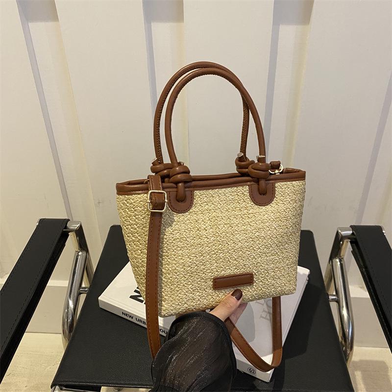 

Модная женская большая плетеная сумка из соломы - Универсальная сумка-ведро для поездок на работу белый