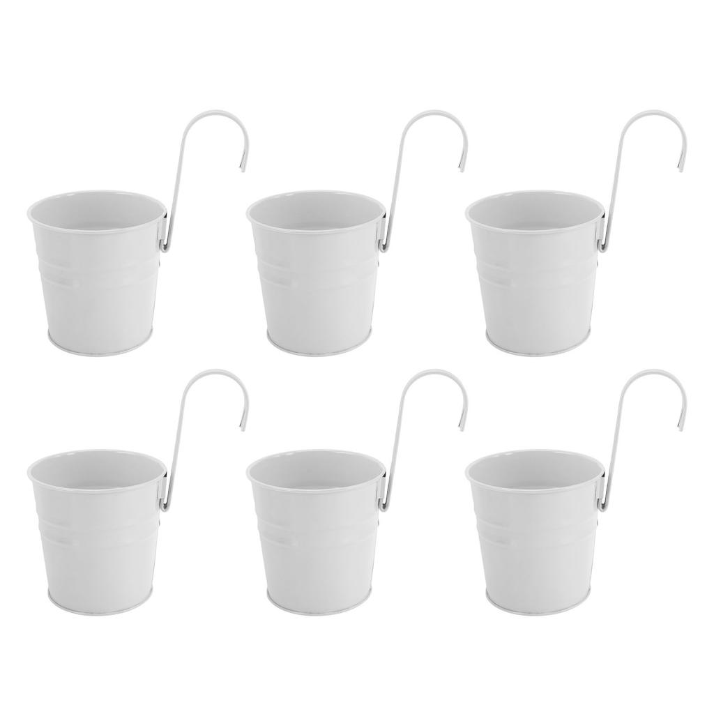 10Pcs Hanging Flower Pots with Removable Hooks Outdoor Indoor Plants Metal Buckets Wall Fence Home