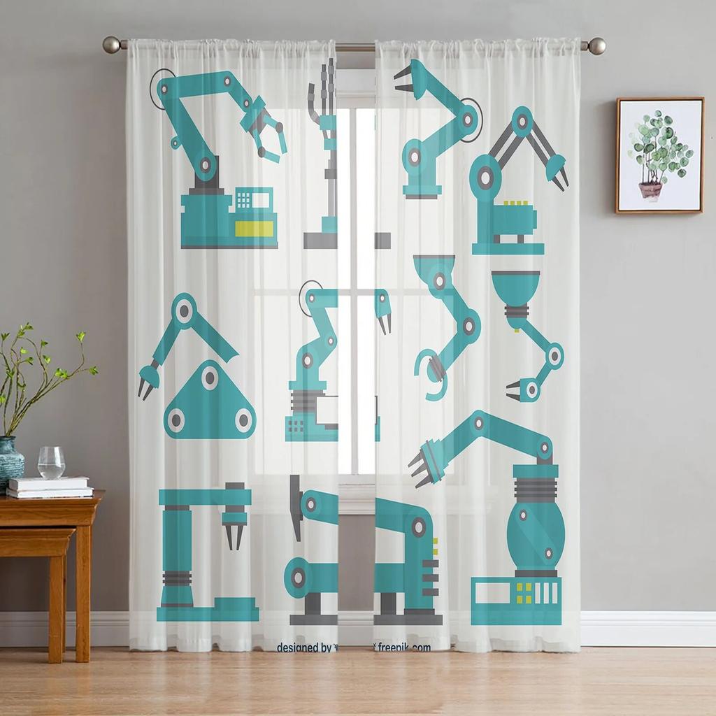 Excavator Car Vehicle Road Sign Sheer Curtain For Living Room Bedroom Kitchen Modern Tulle Window Treatment Home Decor