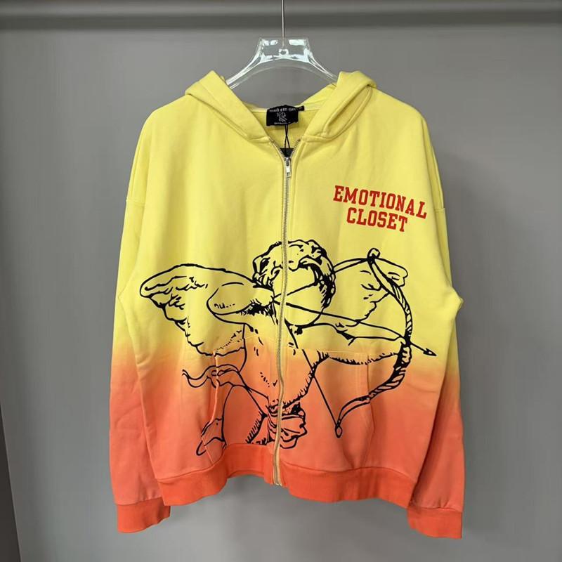 Cross-border trendy brand MIXED & EMOTION Cupid letter gradual change hooded sweater men's and women's high street cardigan jacket