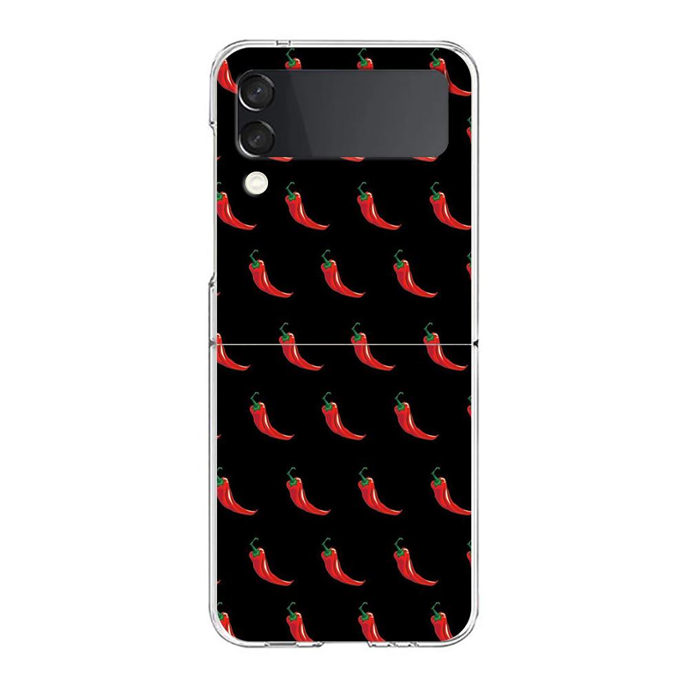 Phone Cover For Samsung Galaxy Z Flip 6 5 4 Case Transparent For Samsung Z Flip 3 Hard PC Foldable Shell Chili Red Capas Bags
