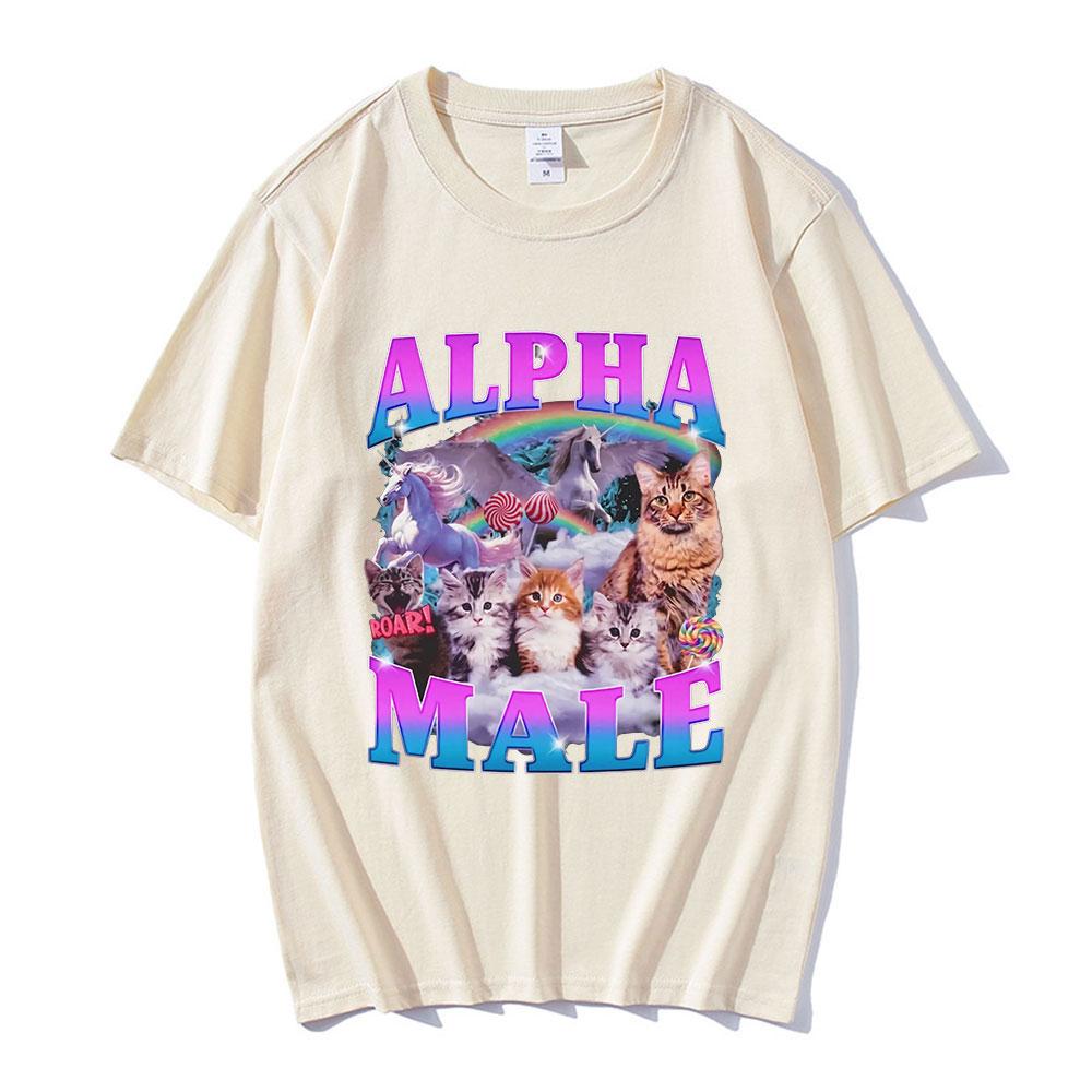 Alpha Male Cute Kitten Cat Unicorn Rainbow Funny Graphic T-shirt Men Women Fashion Short Sleeve T-shirts Cotton Casual T Shirts