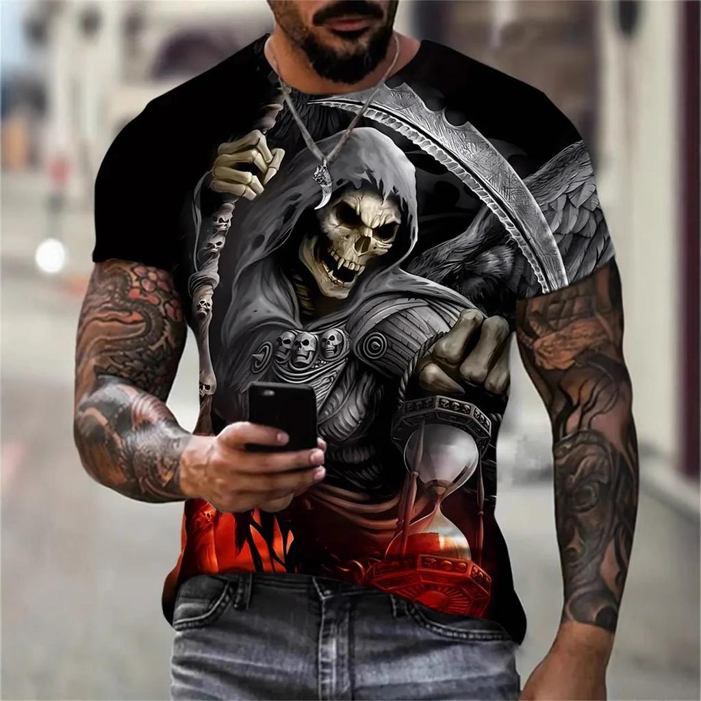 Trendy and Fashionable 3D Printed T-shirt Round Neck Short Sleeved Top Skull Series Men's T-shirts