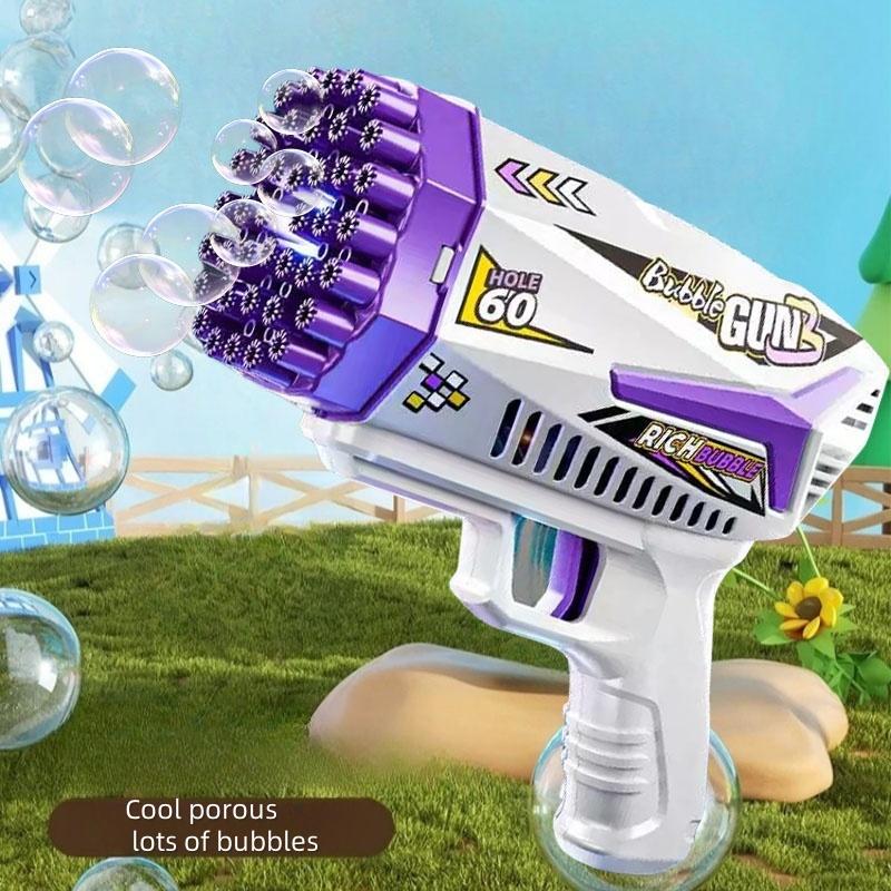 Large capacity rechargeable automatic bubble gun with colored lights, plastic material, suitable for indoor and outdoor birthday