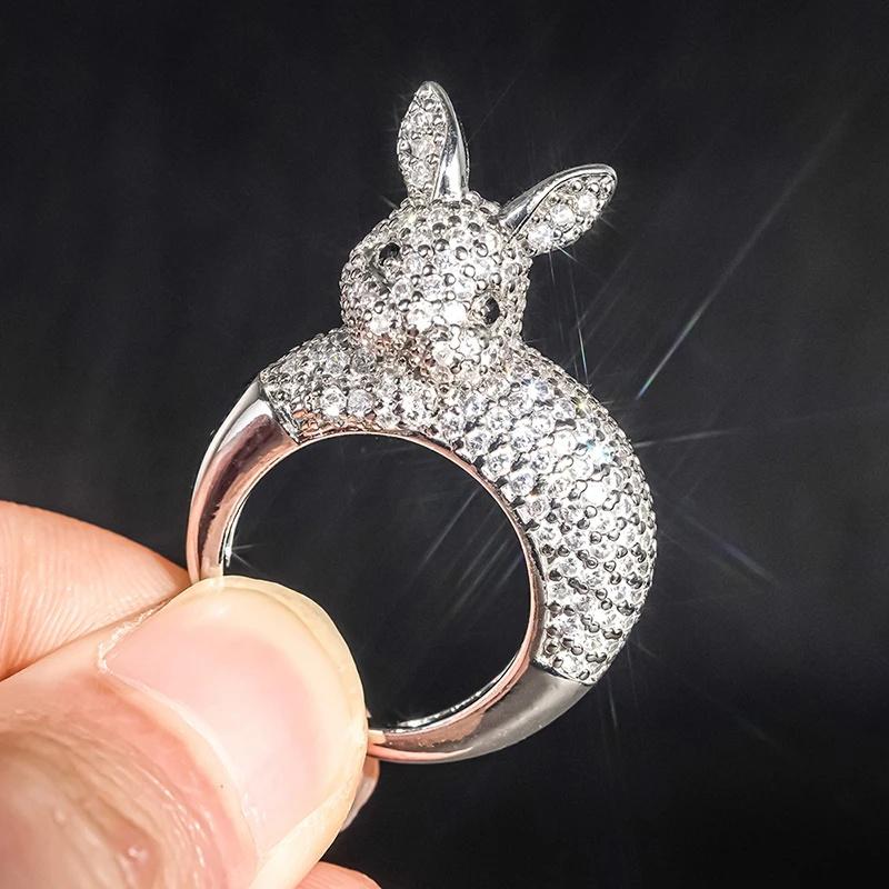 

Huitan Chic Rabbit Ring with Sparkling CZ Cute Modern Stylish Girls Finger Accessories Fashion Graceful Party Zircon for Women 6