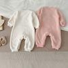 Baby Girls and Boys Cartoon Bear Conjoined Khaki Bunny Plus Velvet Super Cute Warm Long Climbing Suit  Winter.