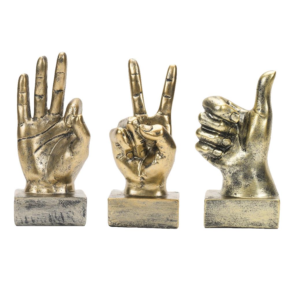 3pcs Resin Retro OK YEAH Good Gesture Hand Model Sculpture Decorative Ornament Home Decor Office Desktop Room Figurines Item