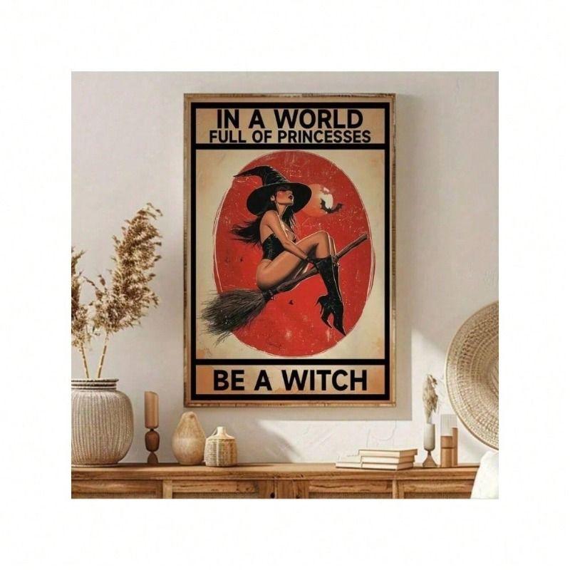 Vintage Metal Poster Witch Wall Art for Living Room Decor