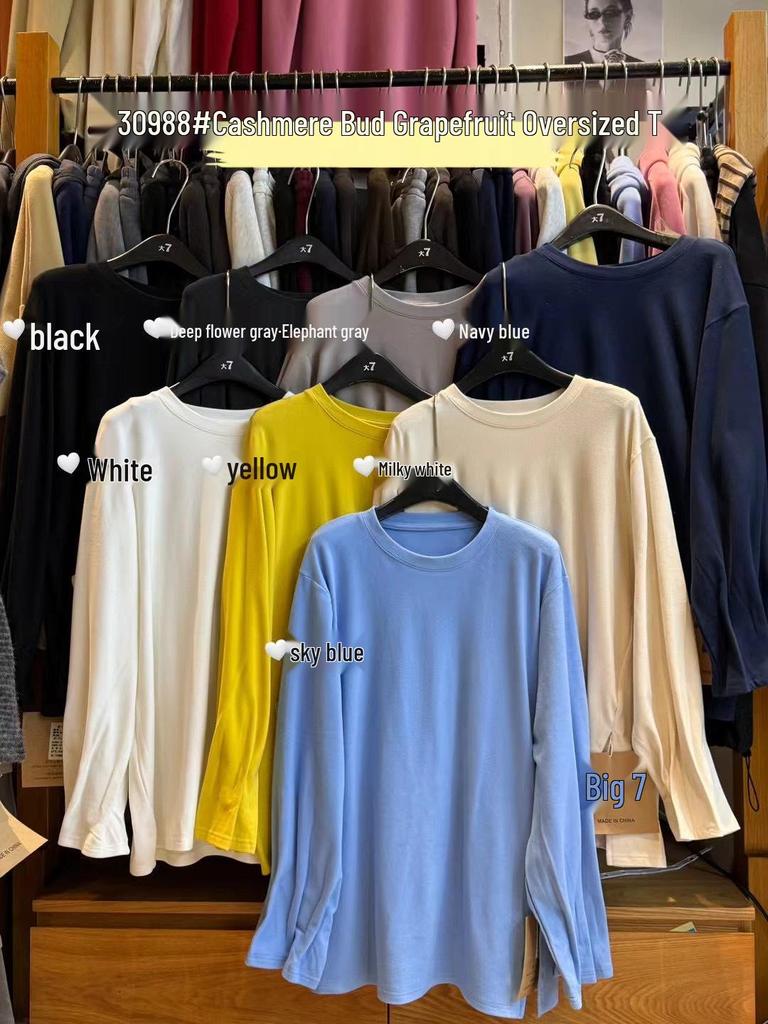 Women's Korean Style Plus Size Puff Sleeve Brushed Fleece Lazy T-Shirt 30988