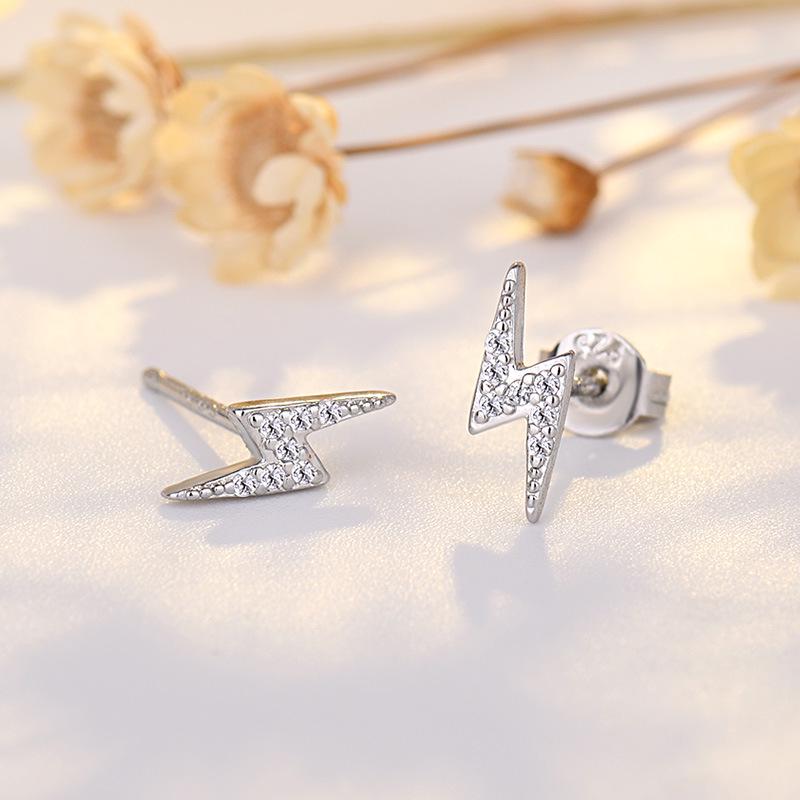 Japanese/Korean Hypoallergenic S925 Silver Needle Lightning Stud Earrings for Women