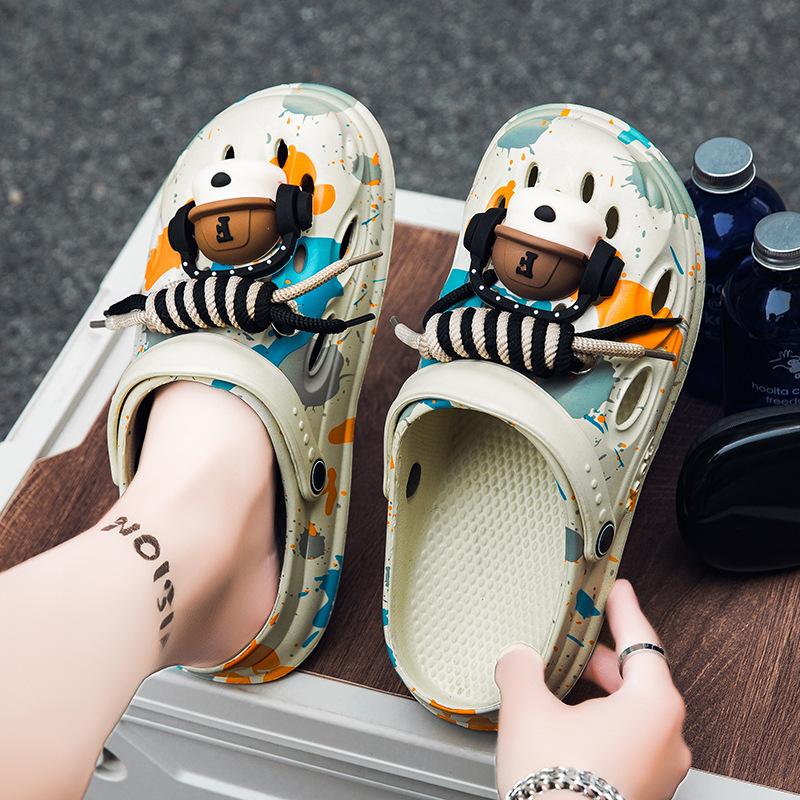 

Wear non-slip camouflage bag head large size slippers beach sandals [factory direct sales] hole shoes men s summer 45 абрикосовий