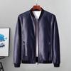 Men Fall Winter Jacket Vinatge Smooth Faux Leather Windproof Plus Size Stand Collar Solid Color Long Sleeve Zipper Closure