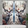 Flower Deer Printed Curtains Pole Bag Polyester Material Design Bedroom Home Decoration Curtain Set Of 2 Made Washable Master Ready