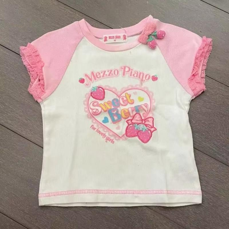 Hauts courts Kawaii Japonais Imprimé Cartoon Harajuku Lolita T-shirts Manches Courtes Femmes Y2k Esthétique T-shirt Slim Vintage Fairy Grunge